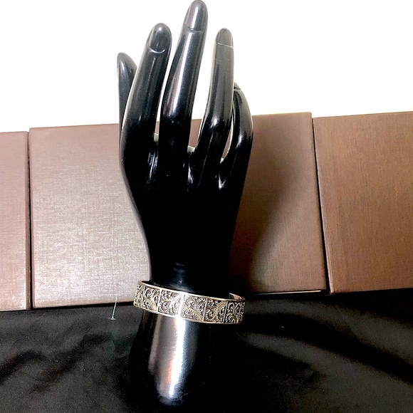 Sterling Silver Granulated Oxidized Scroll Cuff Bracelet Vintage - Picture 15 of 17